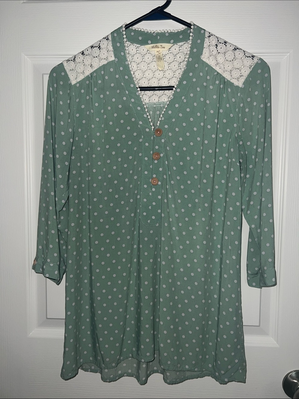 Matilda Jane Sage Green Polka Dot Lace Yoke Tunic S